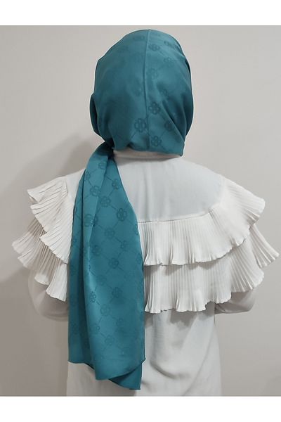 Levidor Blue Jacquard Geometric Patterned Shawl