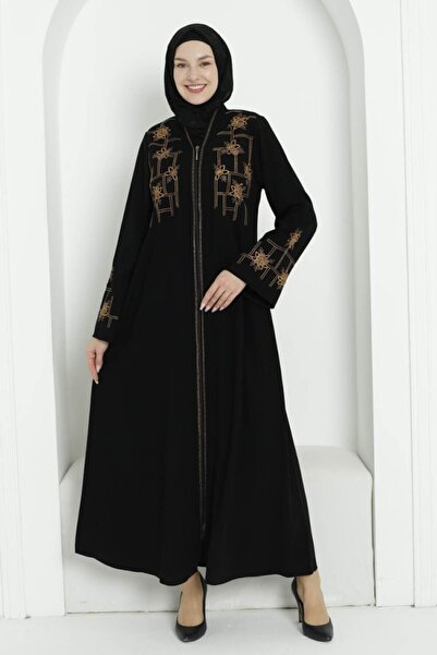 İSTANBULSTYLEMODA Embroidery Worked Hijab Ferace Black Frc2402