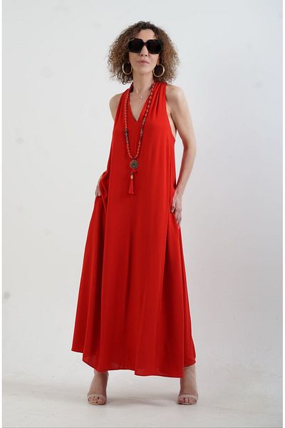 Zelish My Sister Red Cross Lace-up Back Dress