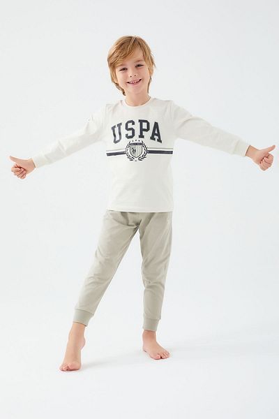 U.S. Polo Assn. Κρεμ μακρυμάνικη πιτζάμες για αγόρι