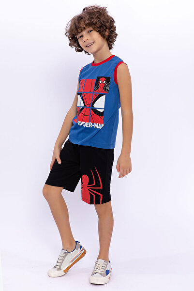 SPIDERMAN Boy's Blue Sleeveless Bermuda Suit - Licensed Cobalt