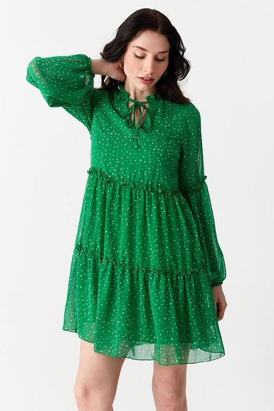 Select Moda Rochie de damă din șifon cu buline cu volane verzi