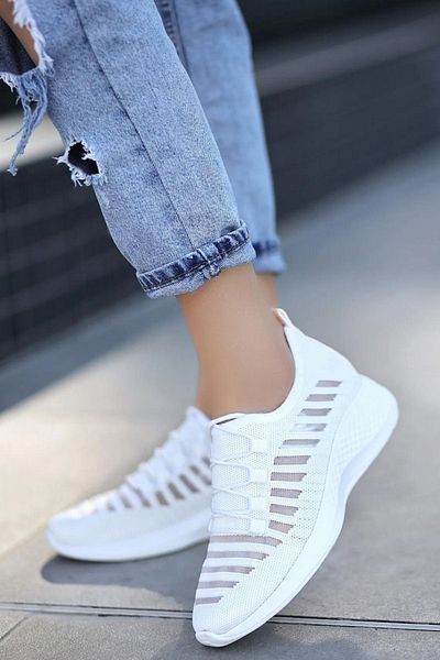MORENİCA Tricotaje albe Pantofi sport de vară - ORNAMENT DE șireturi