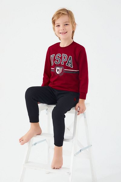 U.S. Polo Assn. Комплект пижама с дълъг ръкав в цвят бордо за момче