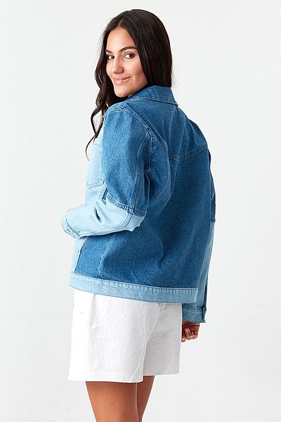 Select Moda Jachetă de blugi albastru blocat de culoare cu detaliu de buzunar