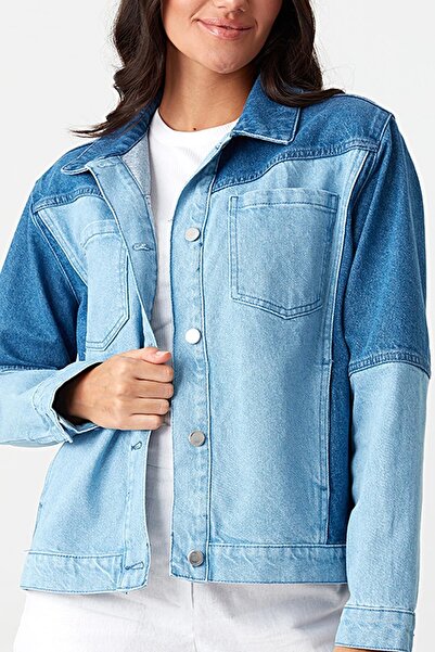 Select Moda Jachetă de blugi albastru blocat de culoare cu detaliu de buzunar