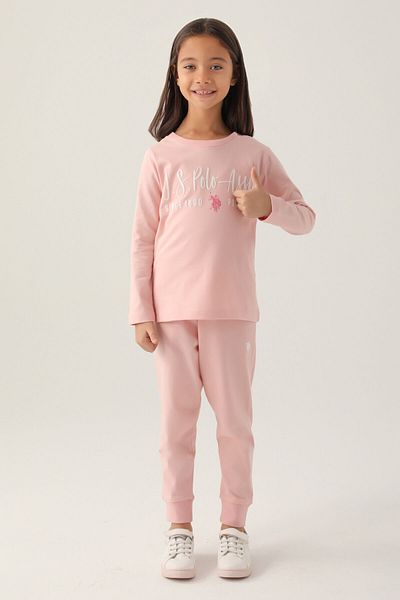 U.S. Polo Assn. Set de pijamale roz pentru fete cu mâneci lungi
