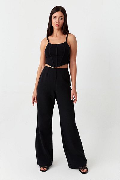 Select Moda Women's Black Elastic Waist Wide Leg Trousers