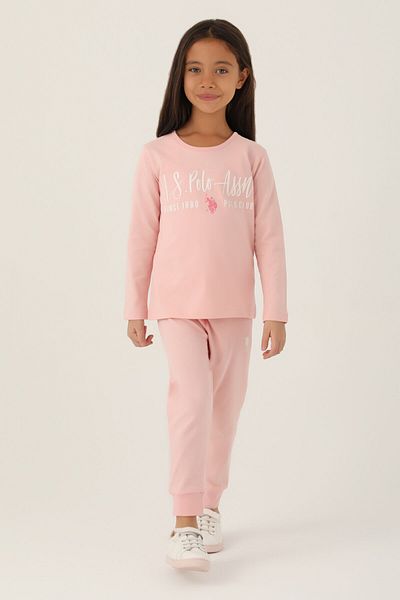 U.S. Polo Assn. Set de pijamale roz pentru fete cu mâneci lungi
