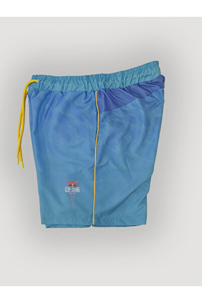 Man Of Man Erkek Mavi Çizgi Desenli Çok Amaçlı Sporcu Deniz Şortu, Havuz Şortu, Koşu Spor Şortu
