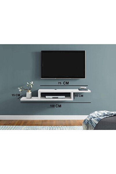 Egecan Mobilya Beyaz 100 Cm Tv Ünitesi Tv Standı Duvar Rafı Kitaplık