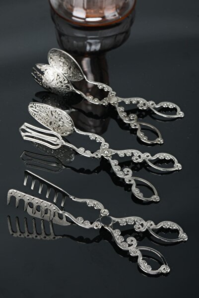 Genel Markalar 3 Parça Gümüş Servis Ve Sunum Seti Servis Kaşığı + Servis Maşa...