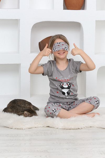 KAPİKİDS Red Panda Printed Short Sleeve Pajama Set - Crew Neck, Eye Patch