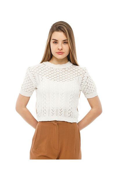 MA ananas Openwork Seasonal Short Sleeve Knitwear Blouse