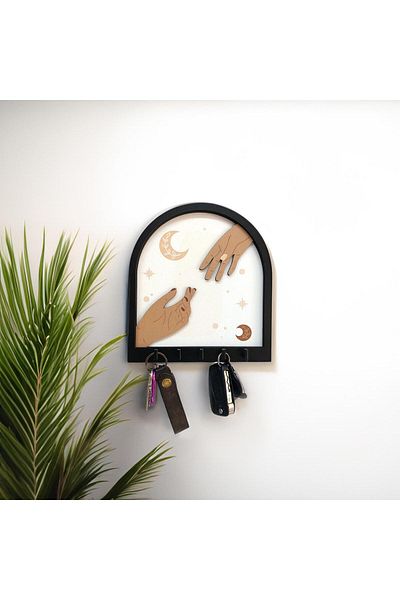 CajuArt Love Craving Theme - Layered Hanging Wall Keychain, Interlocking Hands