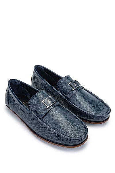 Tamer Tanca Navy Blue Genuine Leather Men's Loafer Shoes