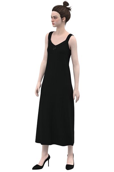TOLIN Black Ribbed Petticoat - 100% Cotton, Ribbed, Long Nightgown 1231