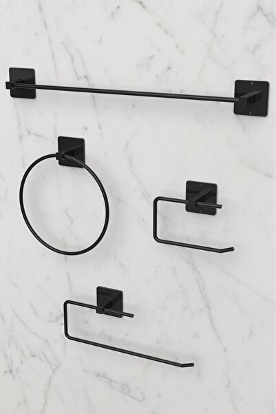 KARTEYA Yapışkanlı 4 lü Siyah Uzun Havluluk Rulo Havluluk Wc Tuvalet Kağıtlık Yuvarlak Havluluk Set