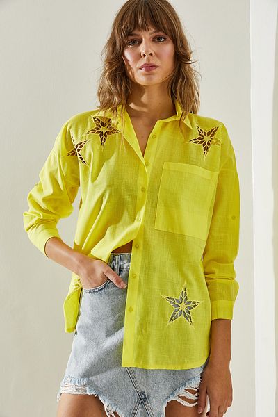 Bianco Lucci Starry Flam Linen Shirt - Laser Cut, Single Pocket, Long Sleeve60251207
