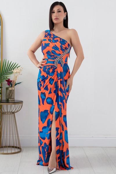 PULLIMM Tek Omuz Taş Detay Saten Abiye Elbise DNS1617