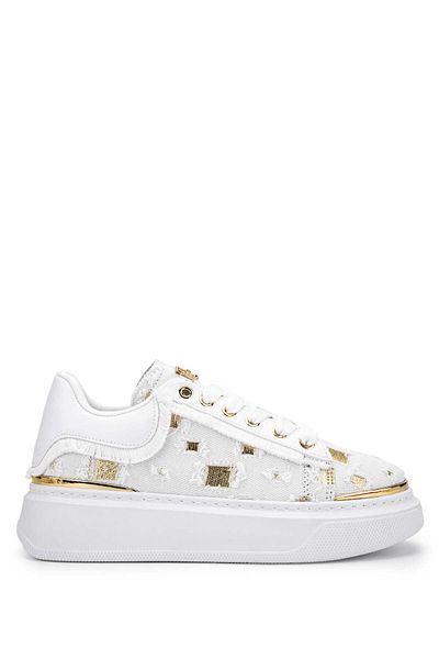 Tamer Tanca White/Dore Women's Sneakers - Textile Sports Shoes