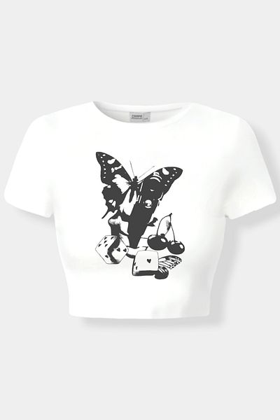 Carpe Butterfly and Cherry Crop Top