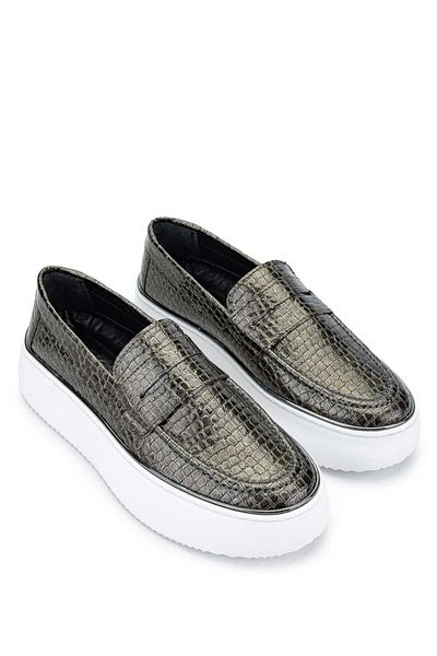 Tamer Tanca Anthracite Color Women's Vegan Loafer Shoes
