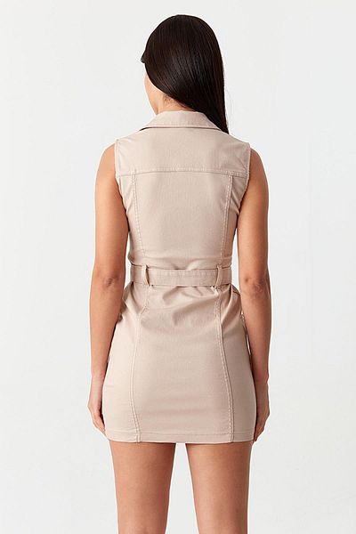 Select Moda Women's Beige Sleeveless Zippered Belted Mini Dress