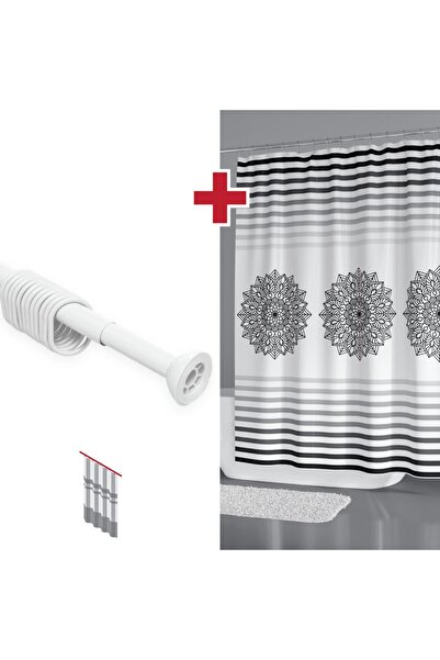 Tropikhome Etnik Desen Banyo Perdesi Askı Hediyeli 180x200cm Tek Kanat Duş Perdesi, Duş Perdesi/Boru Seti