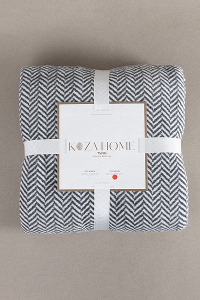 Koza Home Twin Blanket Soft Cotton Single Blanket Anthracite Cream 150 x 200 5018A