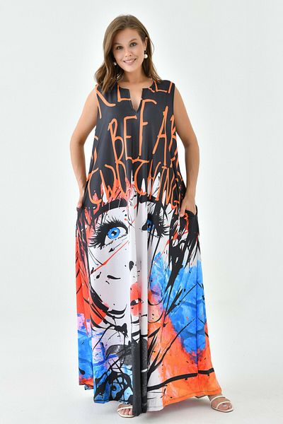 Secret Passion Lingerie Übergroßes Strandkleid mit digitalem Aufdruck – Taschendetails, ärmellos 10032
