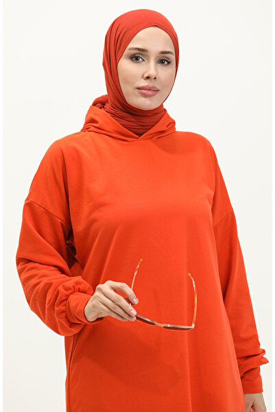 sefamerve Orange Hooded Long Tunic - 0271-04