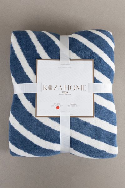 Koza Home Twin Blanket Soft Cotton Double Blanket Blue Cream 200 x 220 5035A