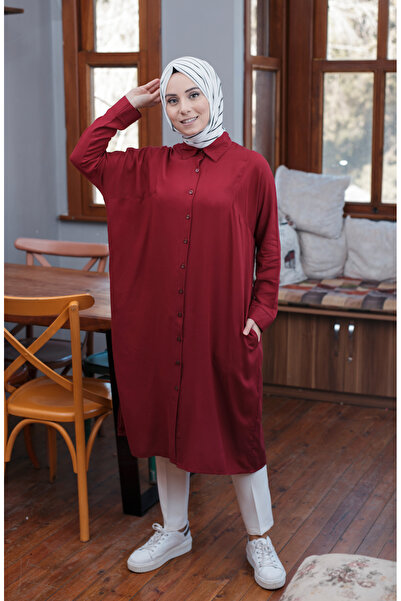 sefamerve Claret Red Raglan Sleeve Tunic - 6433-04