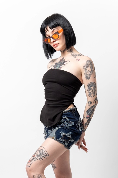 Bak Moda Black Crop - Basic Model with Side Gather and Double Slits