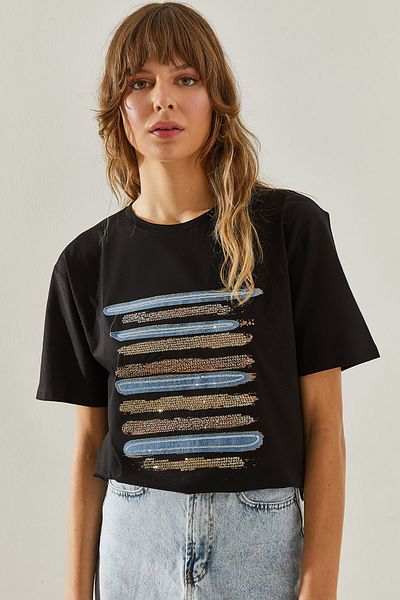 Bianco Lucci Vyšívané dámské tričko Crew Neck -60251199