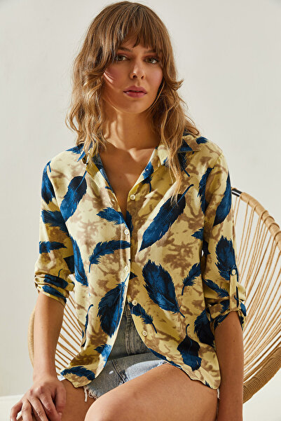 Bianco Lucci Mintás női karcsú ing - ujja összehajtva