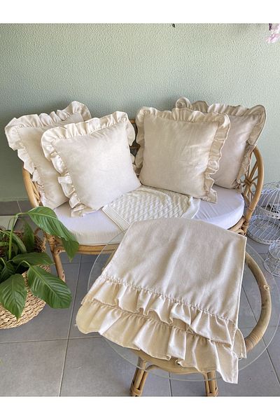 shules collection Bohemian Linen Vintage Runner - Set de volane cu 4 pătrate și 1 strat dublu