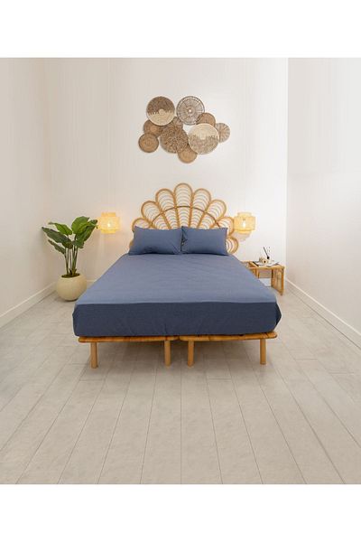 Koza Home Simena Elastic Sheet Set Cotton Navy 9536a