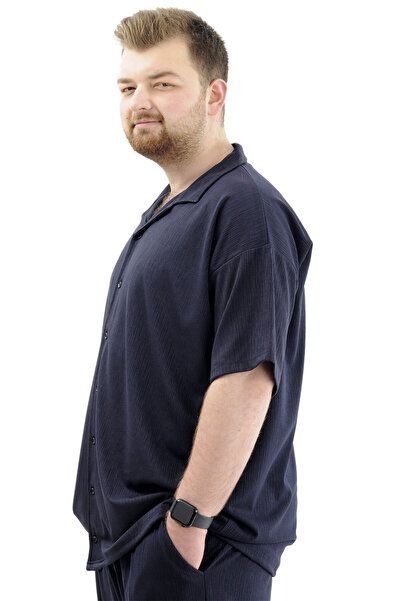 ModeXL Men's Shirt - Mode XL, Plus Size, Apas Collar, JAKAR U24380 Navy Blue