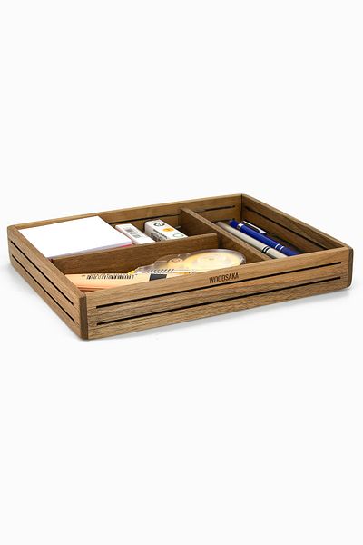 Woodsaka Walnut 3line Plain Accessory Box - 18cm x 22.9cm x 3.5cm