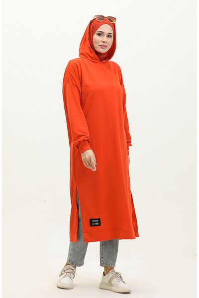 sefamerve Orange Hooded Long Tunic - 0271-04