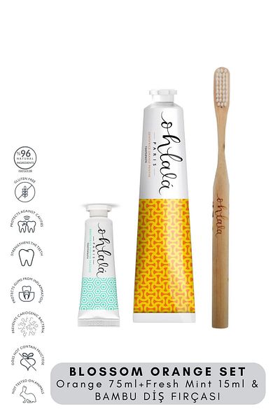 OHLALA Orange mint 75 ml + Fresh Mint 15 ml + Bamboo Toothbrush Blossom Orange Set