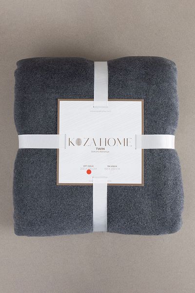 Koza Home Twin Blanket Soft Cotton Double Blanket Anthracite Cream 200 x 220 5022A