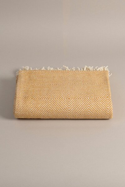 Koza Home Suez Mustard White Colored Wool TV Blanket 91250