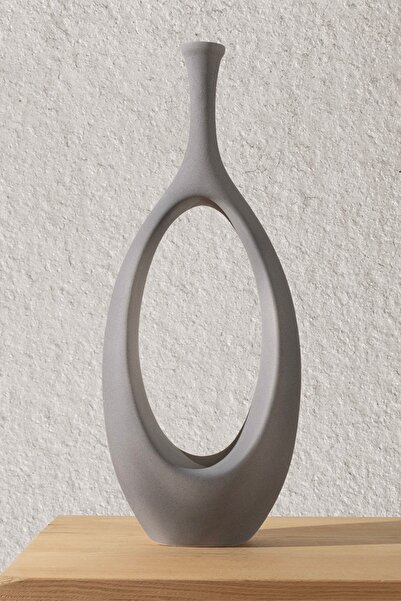 Koza Home Gracil Özel Taş Doku Gri İskandinav Seramik Vazo 20x5x55cm 6267