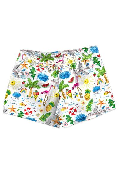 Vatkalimon Pantaloni scurți de baie pentru băiat cu model alb