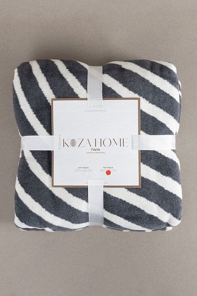 Koza Home Twin Blanket Soft Cotton Single Blanket Anthracite Cream 150 X 200 5034a