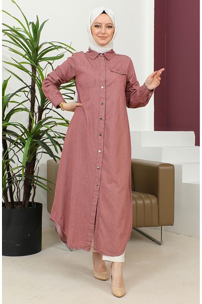 sefamerve 7001-02 Model Dried Rose Long Denim Tunic