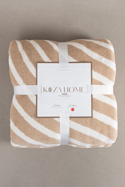 Koza Home Twin Blanket Soft Cotton Single Blanket Brown Cream 150 x 200 5032A
